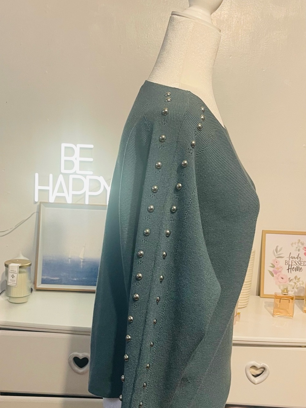 Milano women’s casual Teal Pearl-Trim Long Sleeve Top size S - Picture 9 of 13